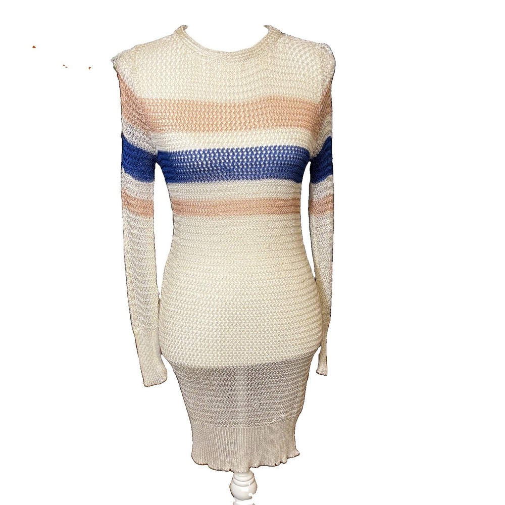 POL‎ Clothing Swim Cover-up Striped Open Knit Crochet Dress Size Large